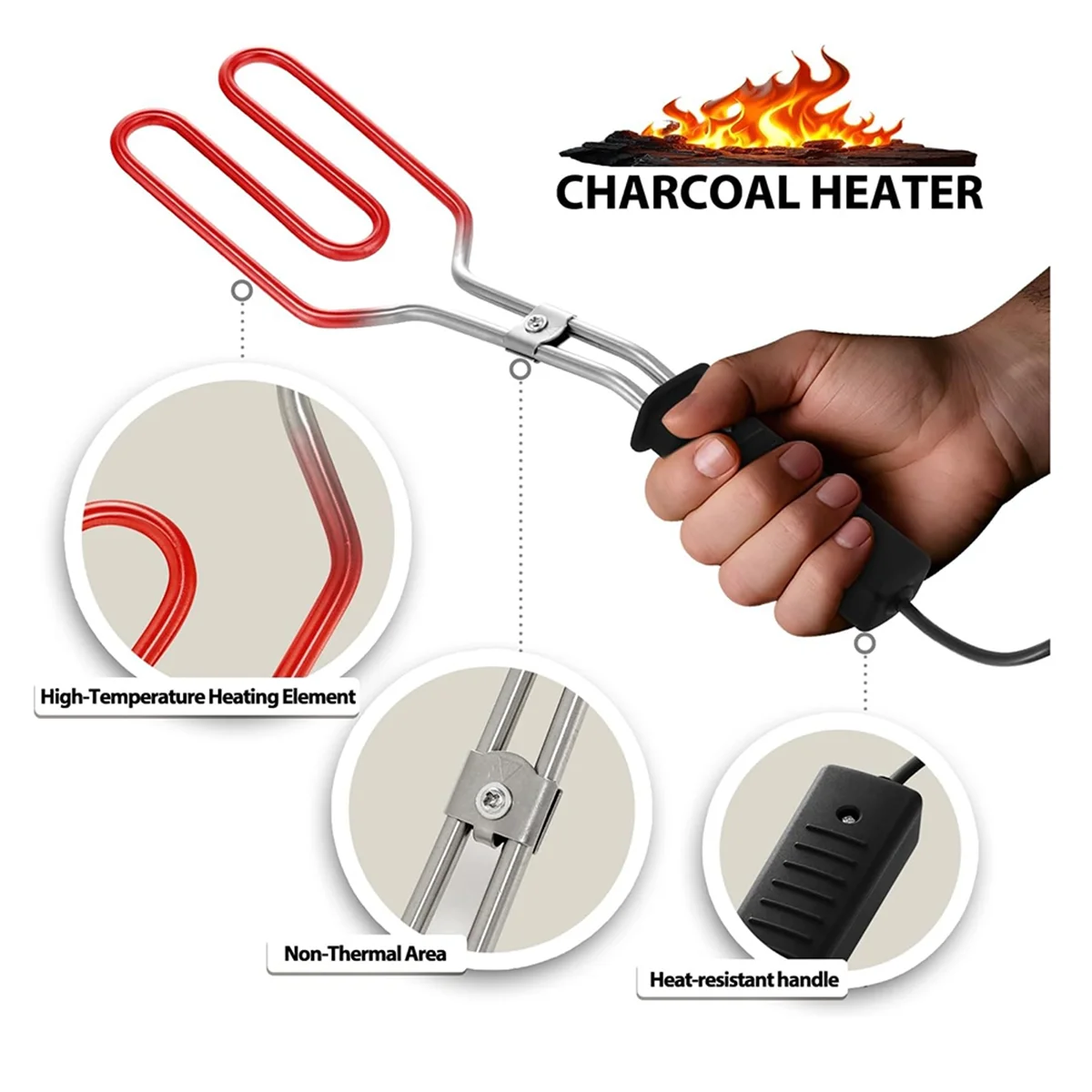 ABJZ Electric CharcoalStarter - Fire Lighter, Stainless Steel 304 Heat Element Coils with 25 Inch Power Cord US Plug