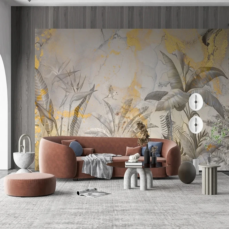 

Custom Any Size Mural Wallpaper Vintage Hand-painted Rainforest Leaves Fresco Living Room TV Sofa Bedroom Home Decor Papel Tapiz