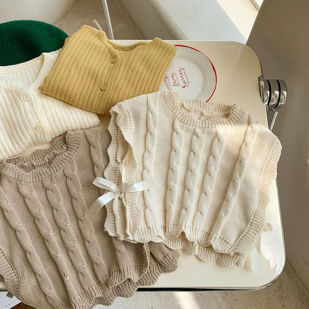 Kids Knitted Vest Girls Sweater Waistcoat Jacket