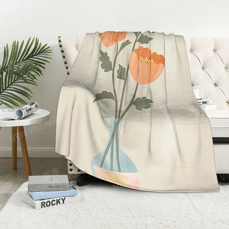 Cobertor de sofá xadrez para cama, Cobertores de lã quente, Planta nórdica, Folha macia e peluda, Decoração de jogo, Inverno, Boho