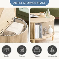 JHK 31IN Round Coffee Table with Flip-Top Storage Fluted Center Table 2-Tier Wood Desktop with Sliding Cabinet Door Living Room 5