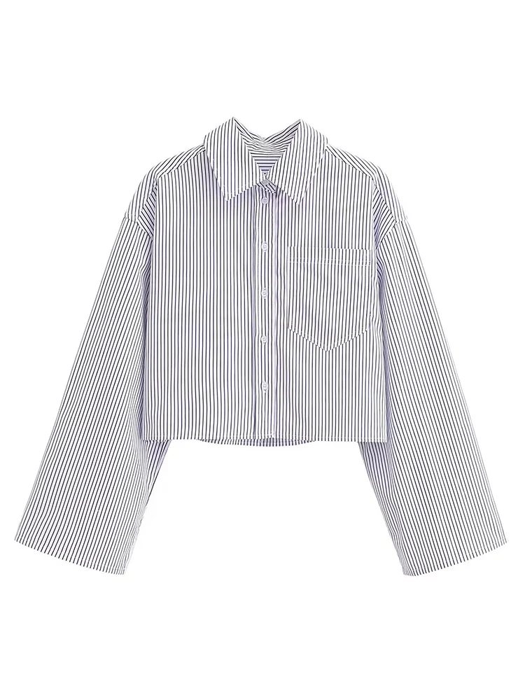 

Autumn Fashion Women Shirt Long Sleeve Single Breasted Striped Mini Shirt Female 2024 Spring Streetwear Ladies Short Tops New