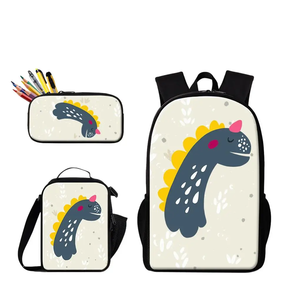Children School Large Capacity Bag Food Bag Pencil Case 3PCS Set Dinosaur Cartoon Designer Bookbags For Boy Girl 16 Inch Bagpack