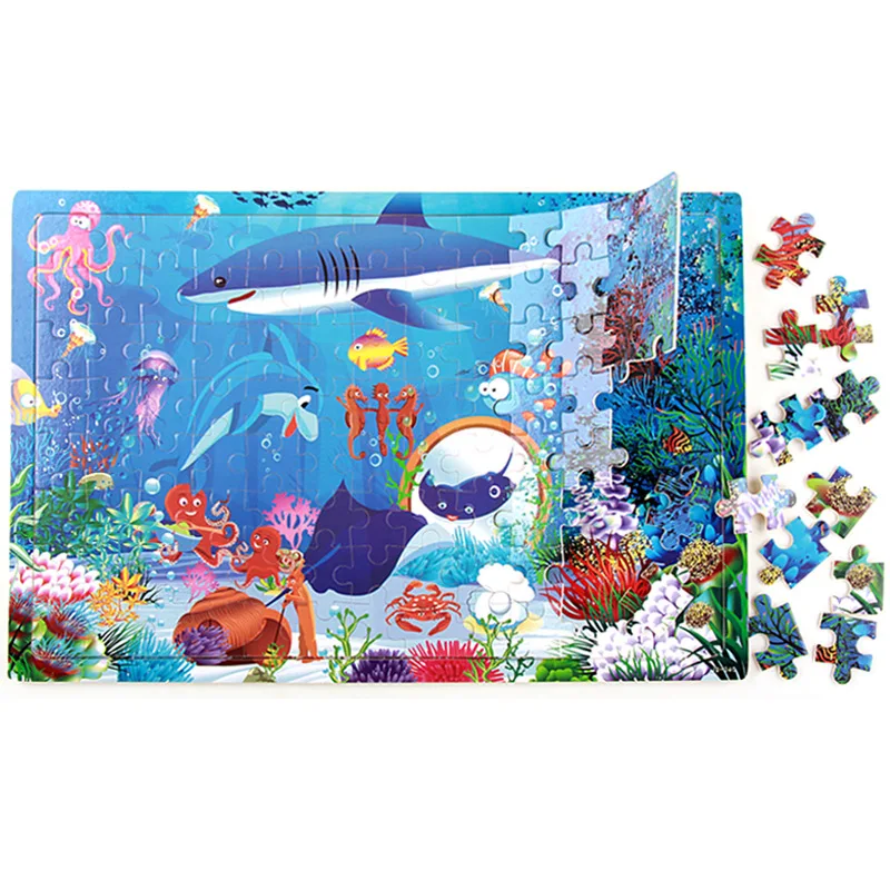 Jigsaw Puzzles Wooden Jigsaw Puzzles Wooden Puzzle Toys Educational Puzzles 100pcs Cartoon Animal Wooden Puzzles Farm Dinosaur Jıgsaw Puzzle Baby Early Education Montessori Toys for Kids Gifts