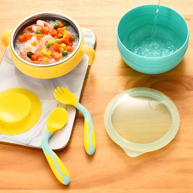 Baby Sucker Feeding Bowl with Spoon Water Injection Thermal