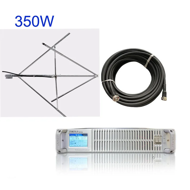 

300W 350W FM Radio Broadcast Transmitter Circularly Polarized Antenna +20m Feeder Cable Kit MHz transmissor fm