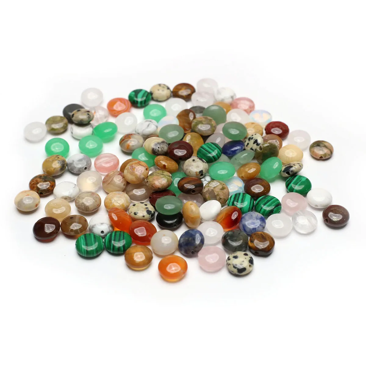 100PCS Flat Round Button Shape Natural Stone Jade Loose Spacing Beaded Jewelry Making DIY Necklace Bracelet Accessories Gift