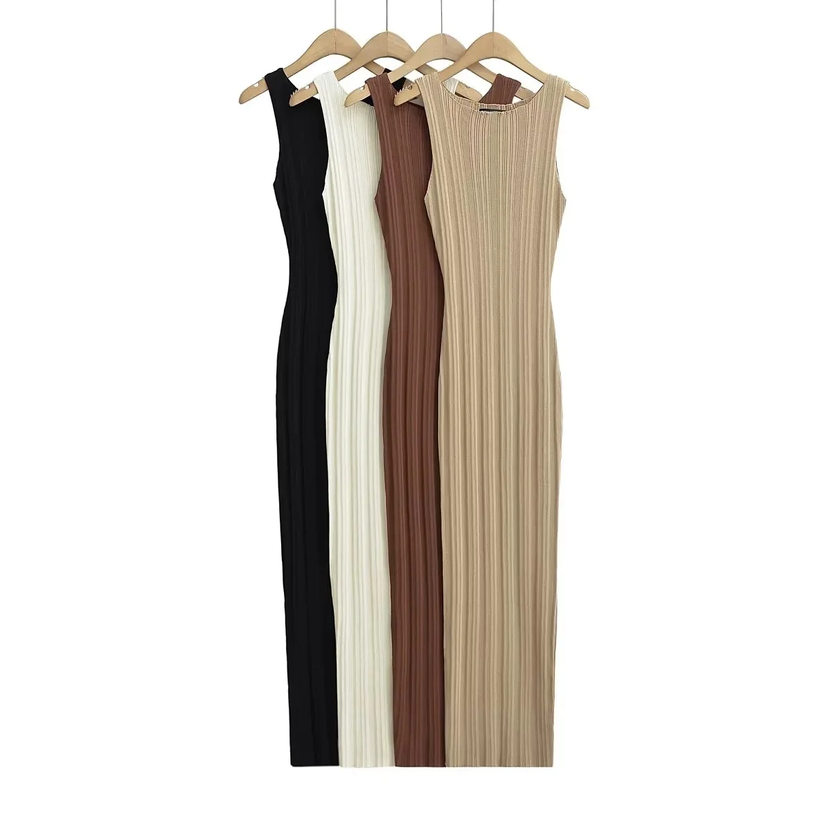 

Sexy knit dress show collar big round neck sleeveless solid color cover buttock knit dress long skirt