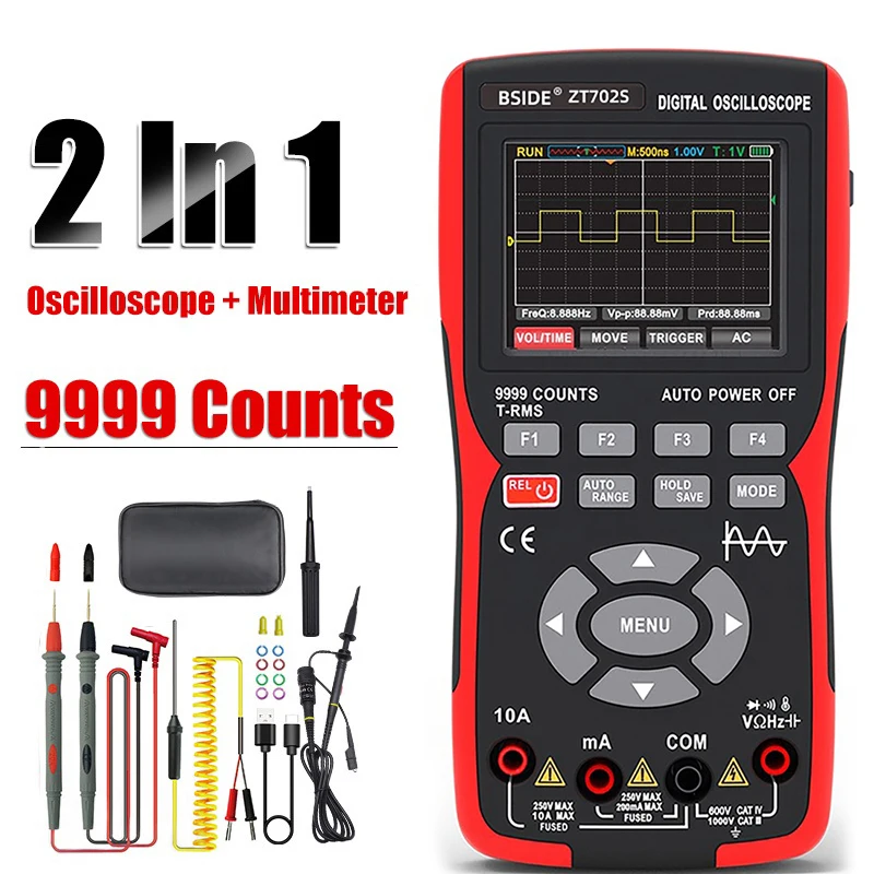 

BSIDE ZT-702S 2 In 1 Professional Digital Oscilloscope Multimeter 9999 Counts 48MSa/s Sampling Rate 10Mhz Frequency Band