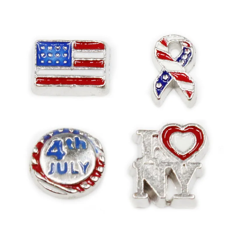 

American Flag Independence Day Army Wife 10pcs/Lot Floating Charms Living Glass Memory Lockets DIY Jewelry Accessory