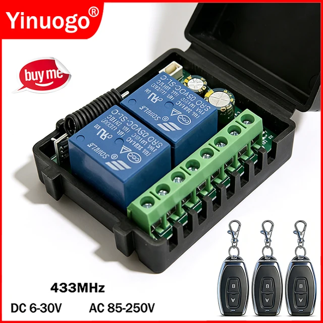 DC 9V 12V 24V AC 85-250V 2CH Relay Module Receiver EV1527 Wireless Remote Control Switch 433MHz for Gate Light LED Fanner Motor