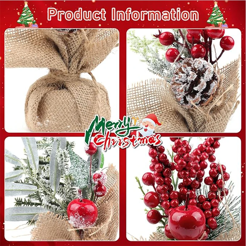 Árbol de navidad artificial de mesa con piñas y bayas rojas_voghion.com
