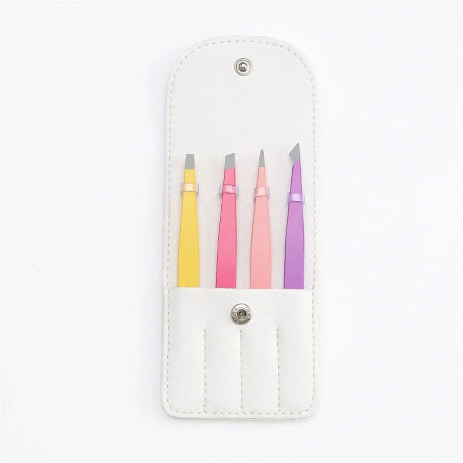 Eyelash tweezers eyebrow tweezers Christmas Gift Beauty Tweezers 4-piece Set Of Colorful Stainless Steel Professional Eyebrow Clip False Eyelash Makeup Tools