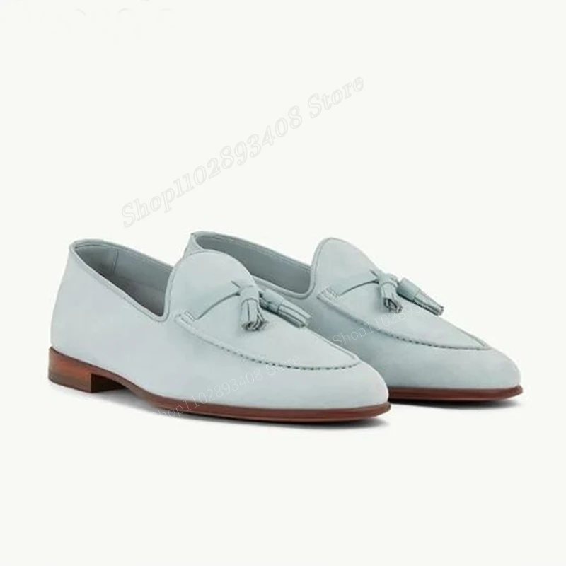 

Light Blue Fringe Tassels Men Dress Shoes Oxford Suede Loafers Pointed Toe Flat with Slip-on Men Shoes 2023 New Zapatillas Mujer