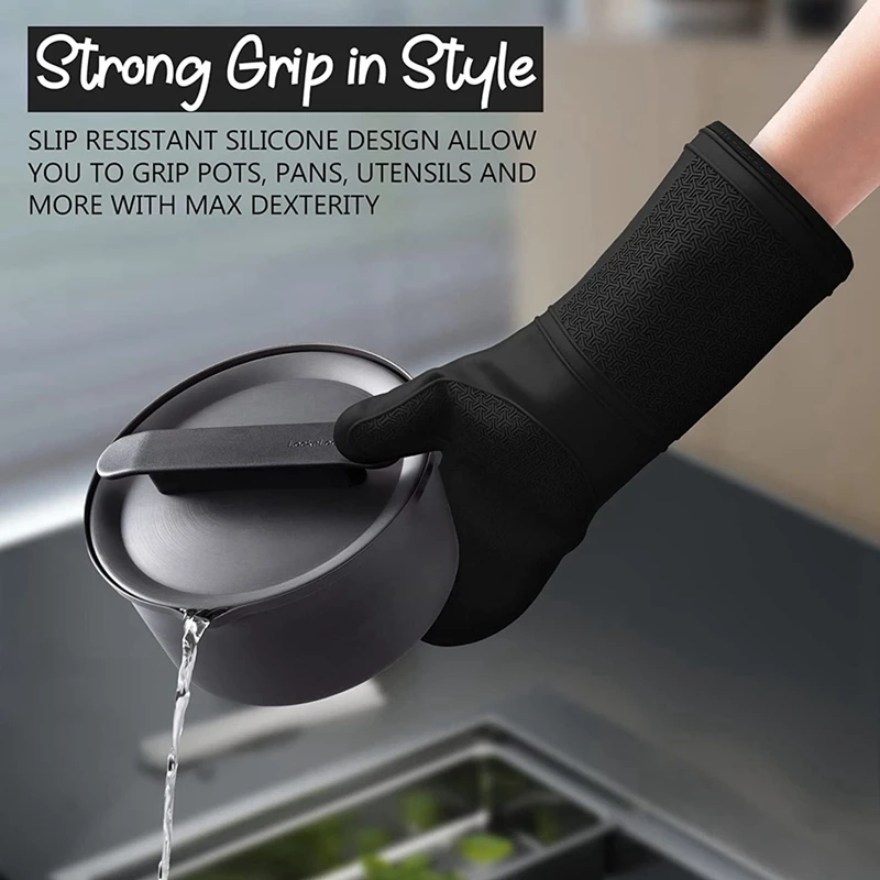 Black Thicken Silicone Oven Mitts Portable Heat Resistant Non-Slip Gloves  for Cooking Baking Hand Protector Home Kitchen Gadgets - AliExpress