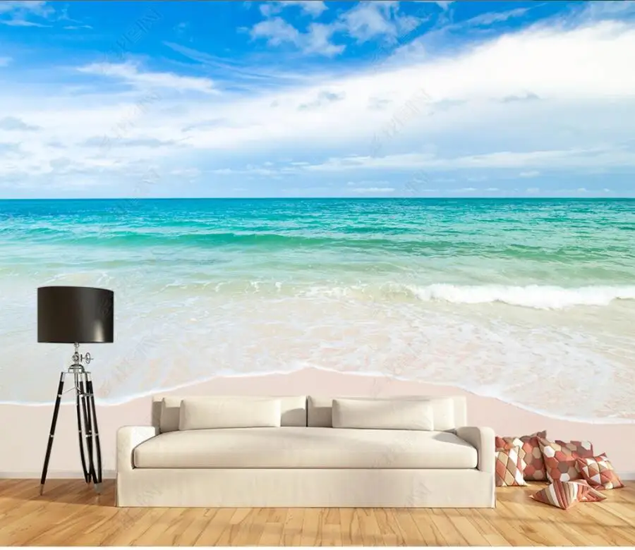 

3d photo wallpapers customised mural ocean seashore sea beach blue sky waves painting home decor bedroom wallpaper for walls 3d