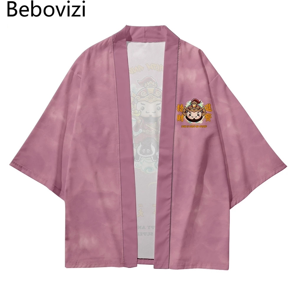 Cardigan Women Men Harajuku Haori Kimono Top Yukata Clothes Big Size XXS-6XL Pink God of Wealth Summer Japanese Streetwear