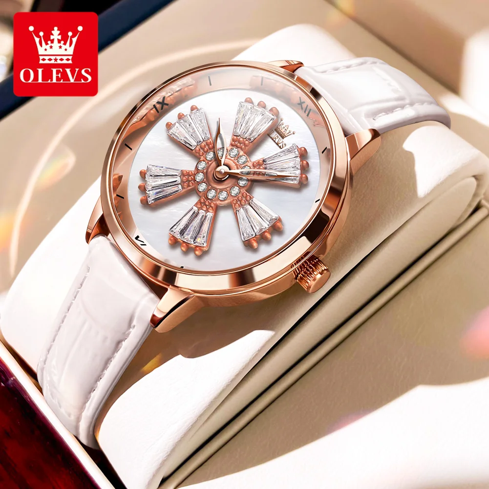 OLEVS Brand New Fashion Leather Quartz Watches for Women Luxury Crystal Dial Can Be Rotated Ladies Watches Relogio Feminino