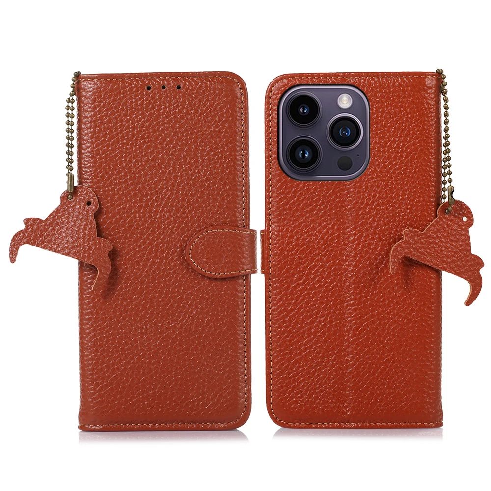 Handmade Genuine Cowhide Leather Flip Case with RFID Anti-theft Magnetic Wallet Cover