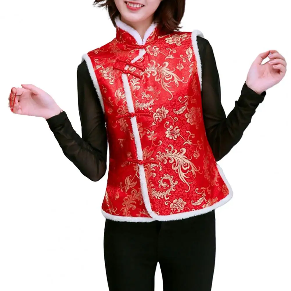 

Women Sleeveless Vest Women New Year Waistcoat Chinese New Year Style Women's Winter Vest with Stand Collar for Warmth