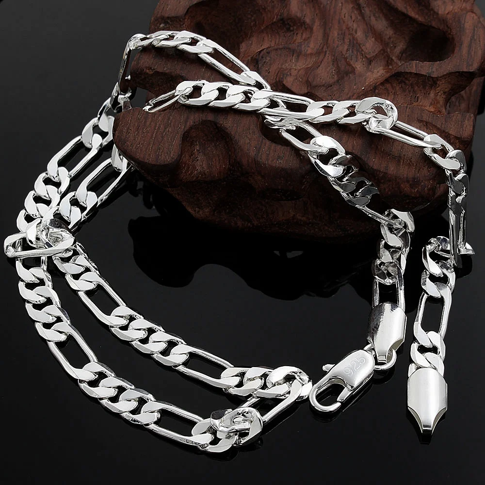 Silver Necklace 925 Sterling silver 18K gold 20Inches 6MM sideways chain For Men Women fashion Jewelrys Wedding party