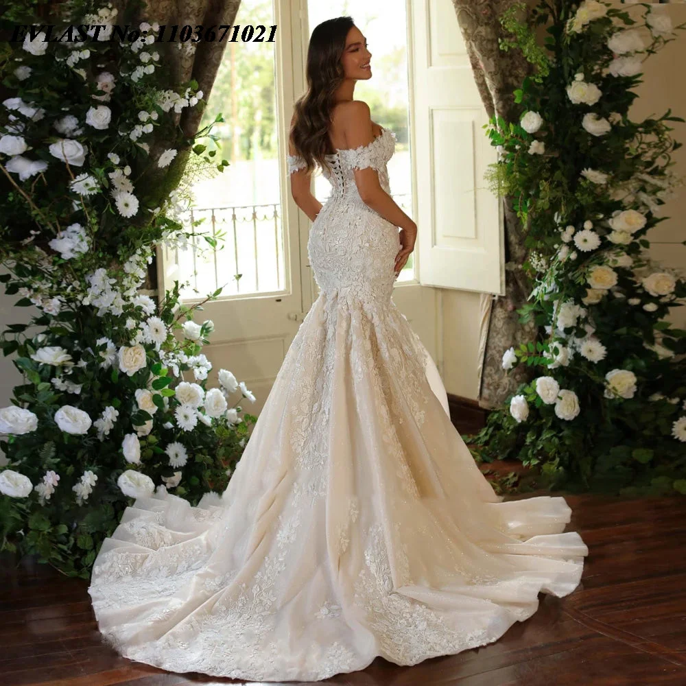 EVLAST Customized 2025 Mermaid Long Wedding Dress Lace Applique Beading Vestido De Novia Wedding Bridal Gown Robe De Mariee MD02 2