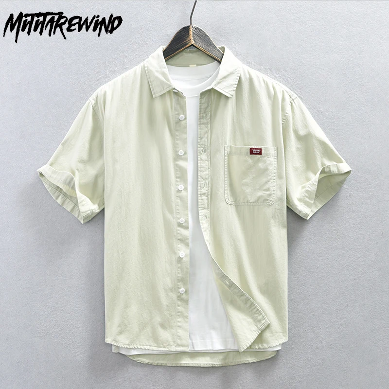 

New Summer Mens Shirt Short Sleeve 100% Cotton Outdoor Casual Shirts Solid Pocket Button Up Shirt Simple Versatile Tops Youth