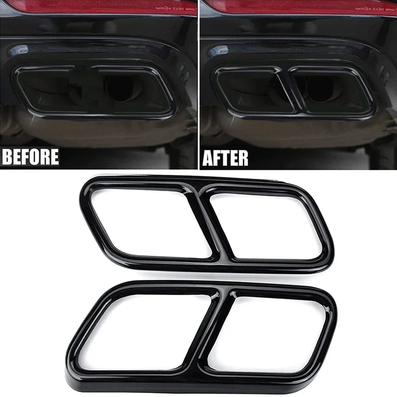 

YuBao 1Pair Glossy Black Rear Dual Exhaust Pipe Sticks Covers For Mercedes for Benz S class W221 W222 C217 A217