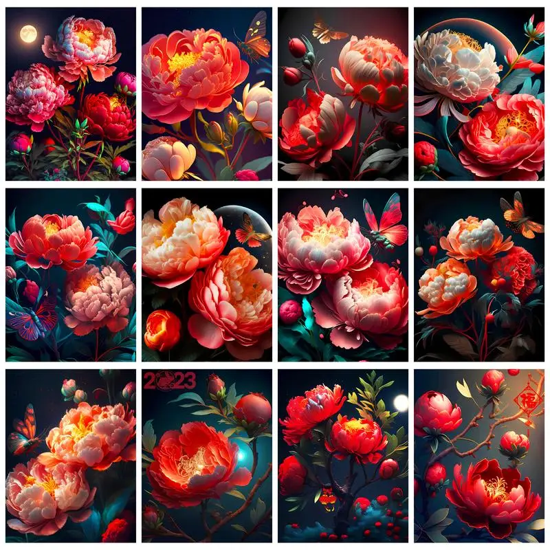 CHENISTORY Decorative Paint By Numbers For Adults Number Painting Red