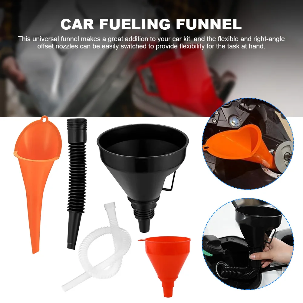 Car Engine Refueling Funnel with Filter Gasoline Oil Fill Universal Tool Petrol Long Stem Funnel for Motorcycle Car Automobile
