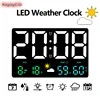 Rectangle Large Screen LED Weather Clock Digital Wall Clock Temperature Humidity Week Date Display Wall Mounted Electronic Clock 1