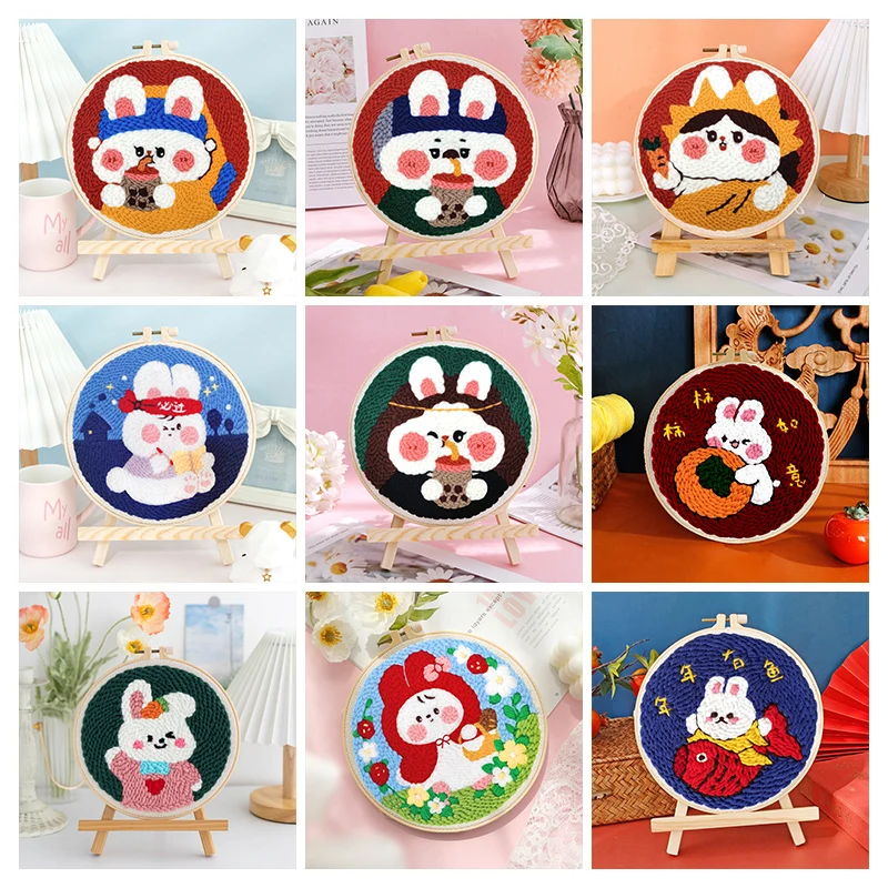 GATYZTORY Punch Needle Pattern Rabbit Embroidery Punch Needle Kit Animal Kit Full Set Handwork