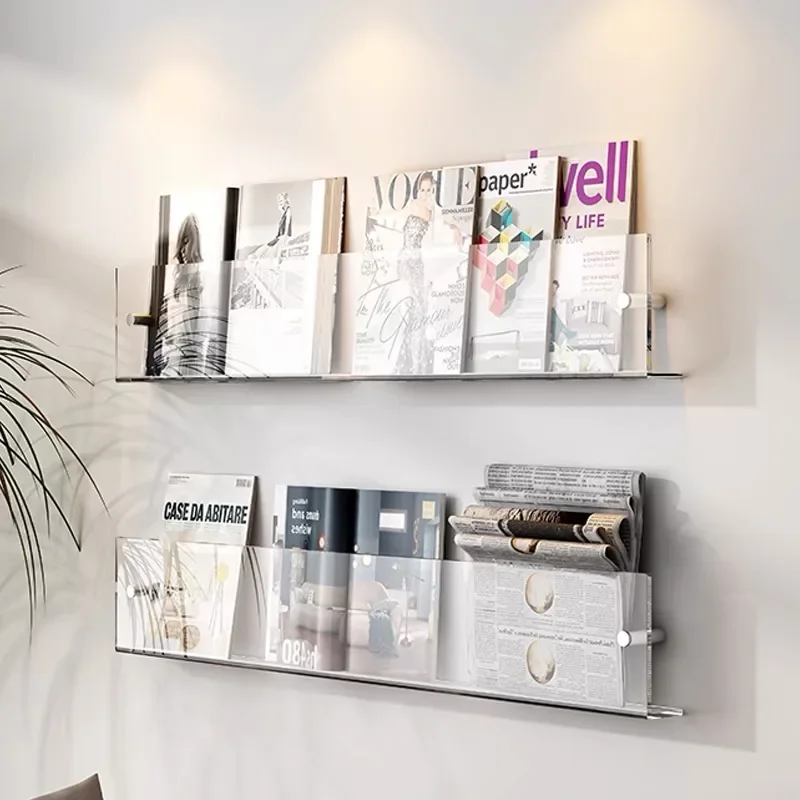 Transparent Acrylic Wall Mounted Bookshelf Magazine Storage Rack Record Display Stand for Children's Books Newspapers Albums