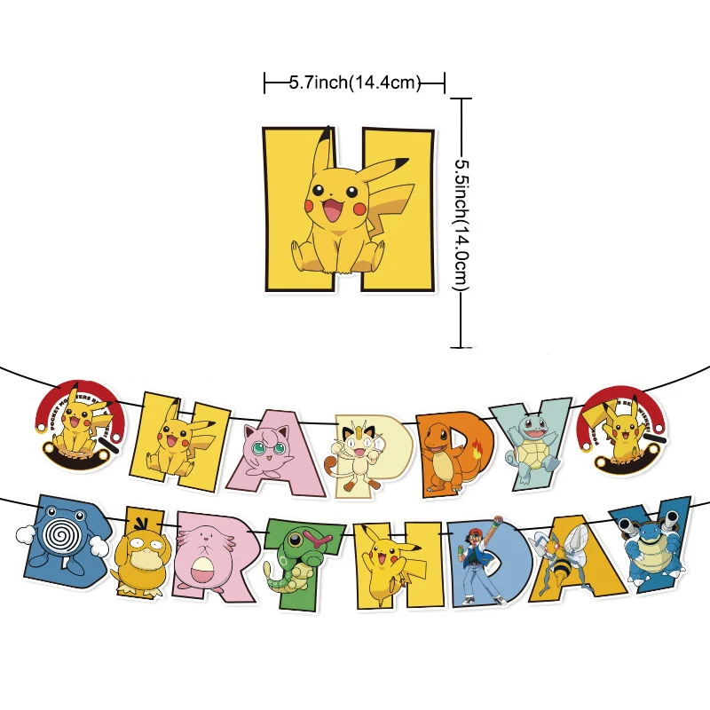 Pokémon anime Pikachu theme Kawaii birthday party banner cake insert flag  sign party supplies decor Pokémon decor gift kids toys - AliExpress