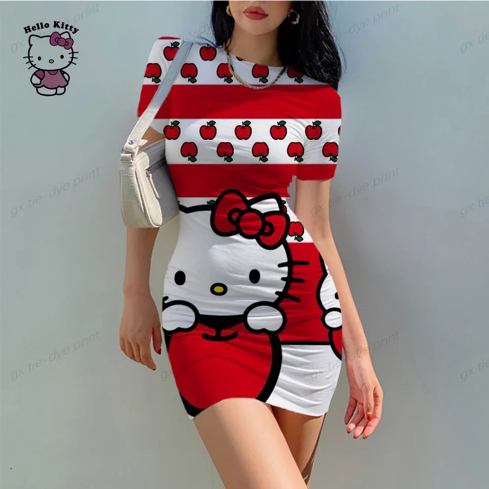 thumbnail image 1 of Vestido ajustado de verano 2024 para mujer, vestido de fiesta de verano sexy y encantador con estampado digital de Hello Kitty y dibujos animados de Kawaii, 1 of 2