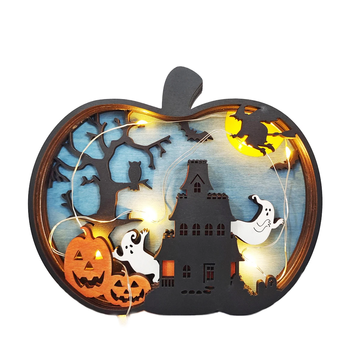 

Halloween Decoration Wooden Hollowed Small Pumpkin LED Light Cute Desktop Ornaments Home Decor Accessories