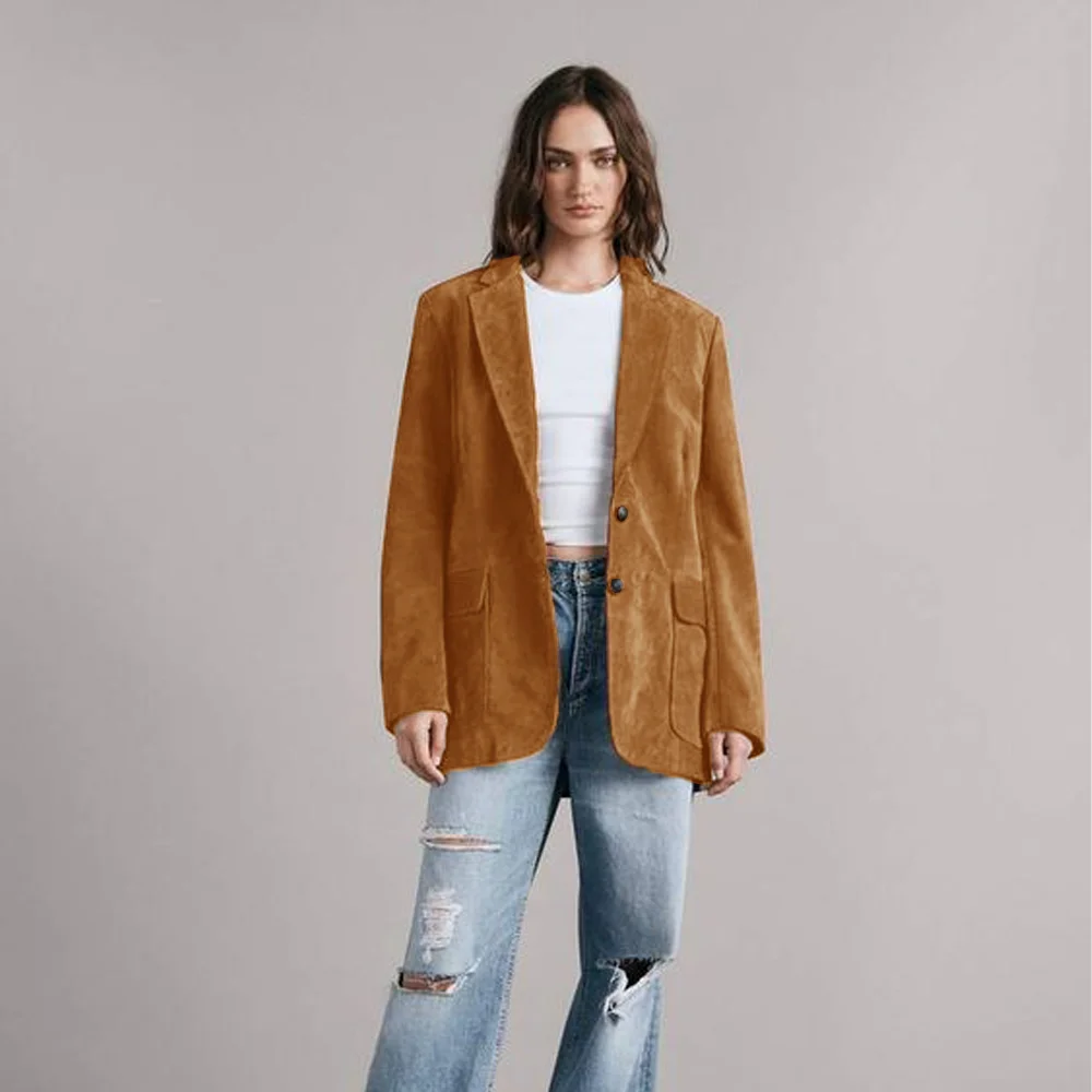 Women Suede Jacket Single Breasted Buttons Woman Coat Ladies Outerwears women jacket suits
