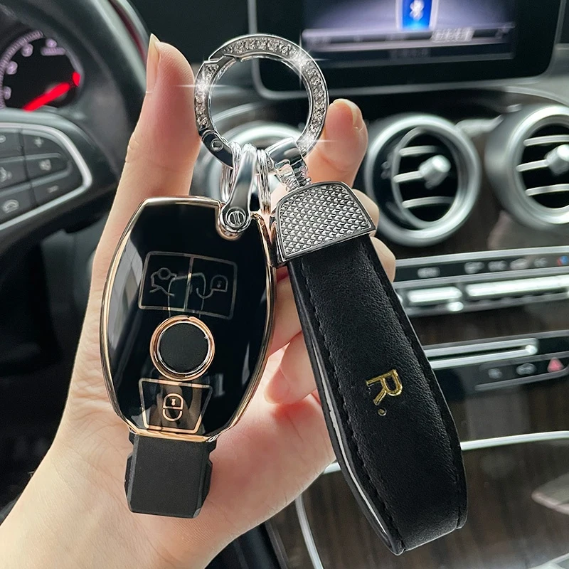 Фото Кожаный блестящий чехол-брелок из ТПУ для автомобильных ключей для Mercedes Benz C Class W204 GLC260 C200, CIA GLA W205 W212 C S E Class №4