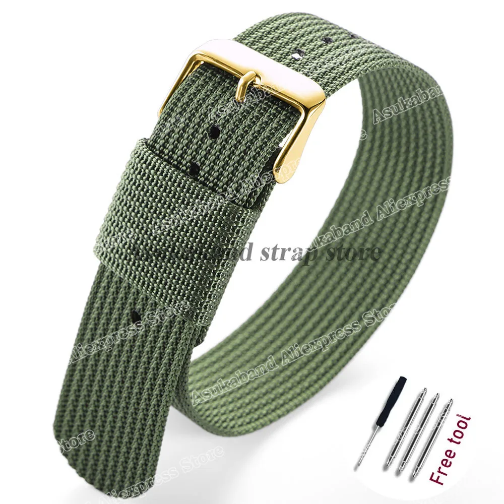 Black and Green Nylon Braided Men's Army Sports Watch Strap - Breathable and Wear-Resistant