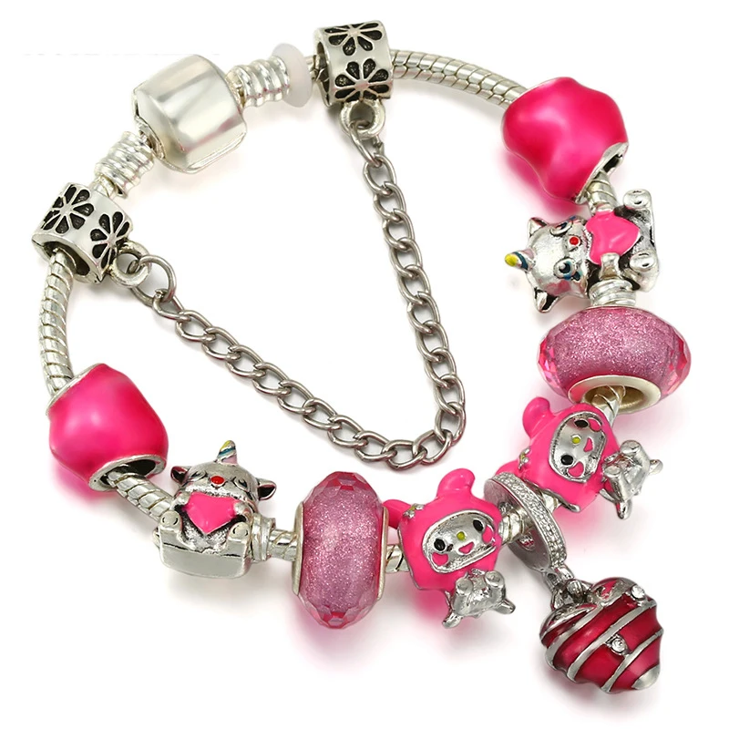 thumbnail image 1 of Pulsera de LinaBell con cuentas de Anime de Disney para mujer, joyería de moda, colgante de flor de borla rosa, dijes, brazaletes para niñas, regalos finos, nuevo, 1 of 5
