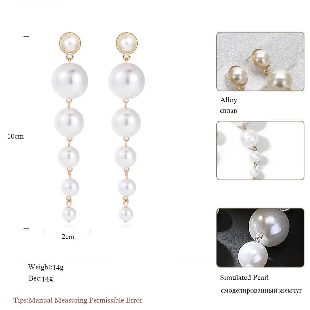 Meyfflin Lange Simulierte Perlenohrringe für Frauen Brinco Statement Fashion Dangle Drop Ohrringe Boucle d'oreille Hochzeitsschmuck – Detail 2