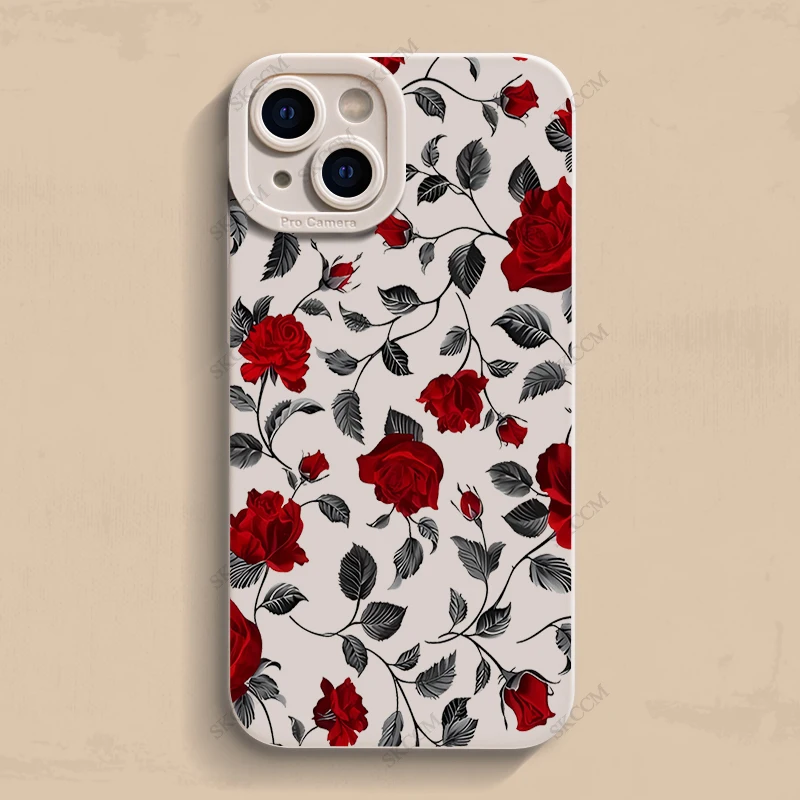 Elegant Retro Rose Shockproof Matte Silicone Phone Case - Soft and Stylish Cover