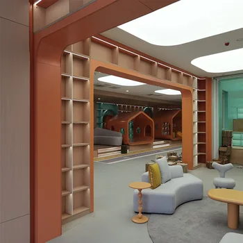 Libro del distretto commerciale Città in legno massello Grande arco quadrato Scaffale dal pavimento al soffitto, area di lettura della biblioteca Creativo Premium Boo