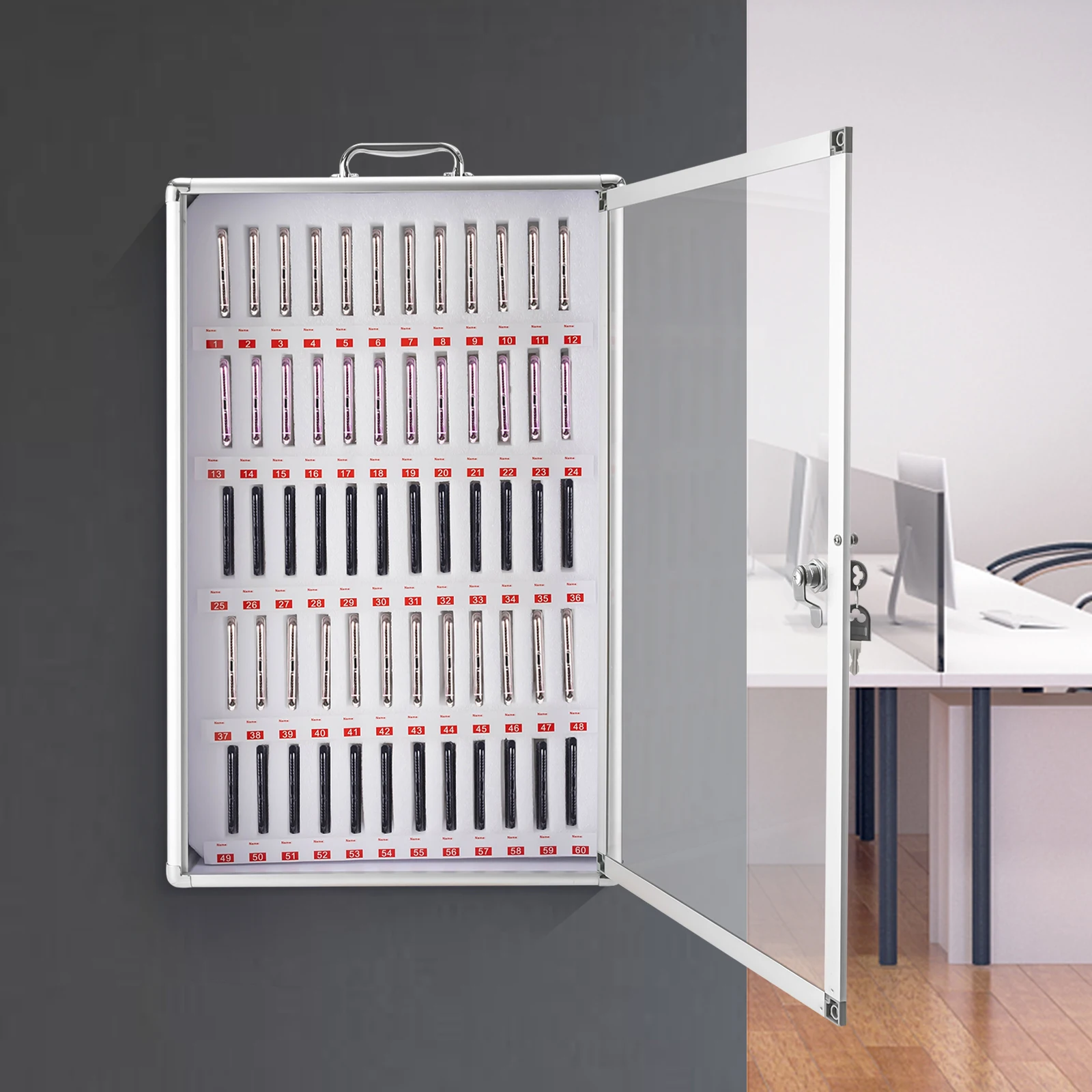 

Aluminum Alloy Storage Cabinet for Cell Phones Wall-Mounted with a Locked Can be Carried by Hand (60 Slots) for Employee Classro