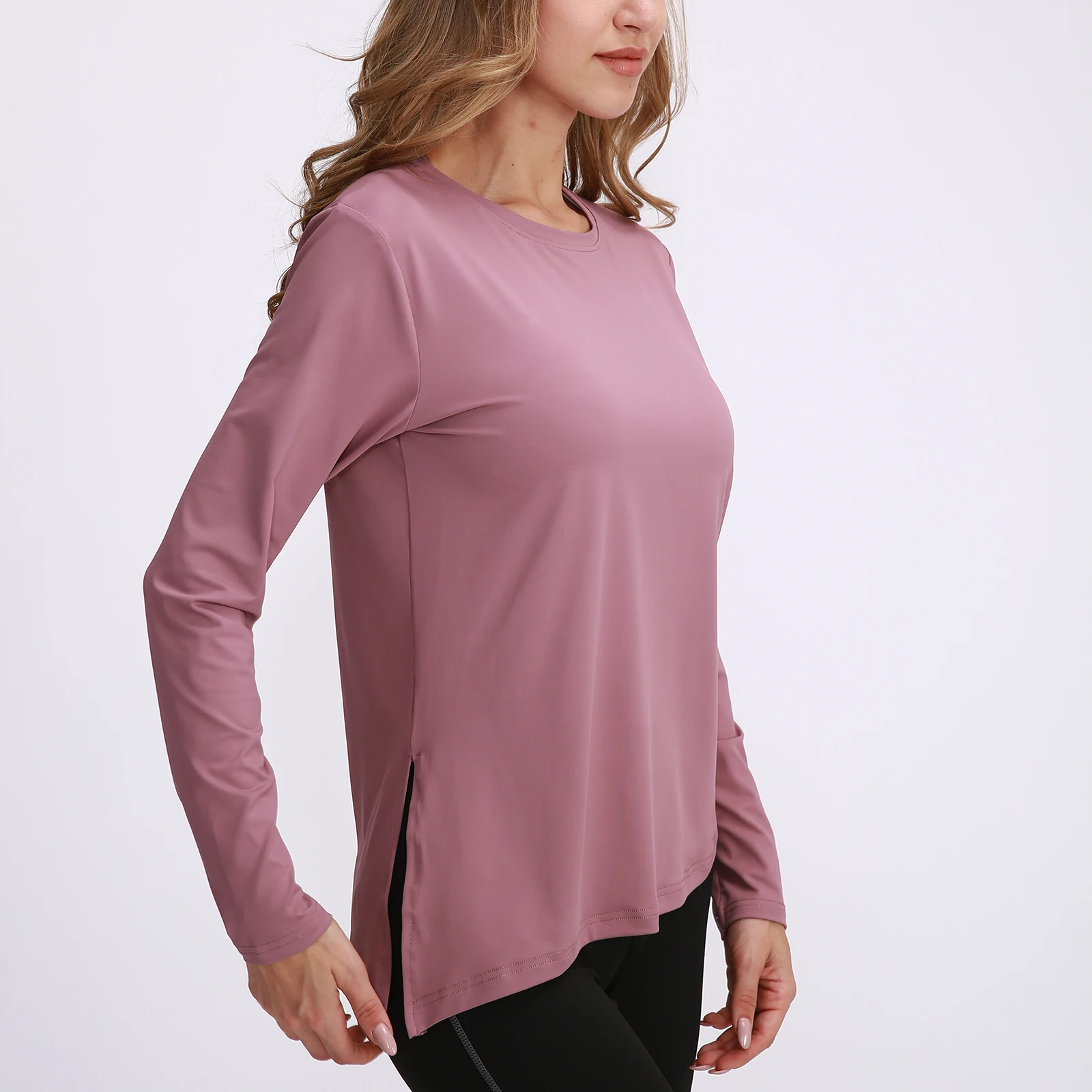 Women Loose Yoga T-Shirts Long Sleeve Fitness Split Bottoming Shirt Running Quick-Drying Workout Tops Blouses Gym Training Tops