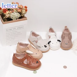 Chaussures de printemps en cuir véritable pour enfants, baskets de bonne qualité avec des animaux mignons, sandales de princesse à fond souple, 2022 