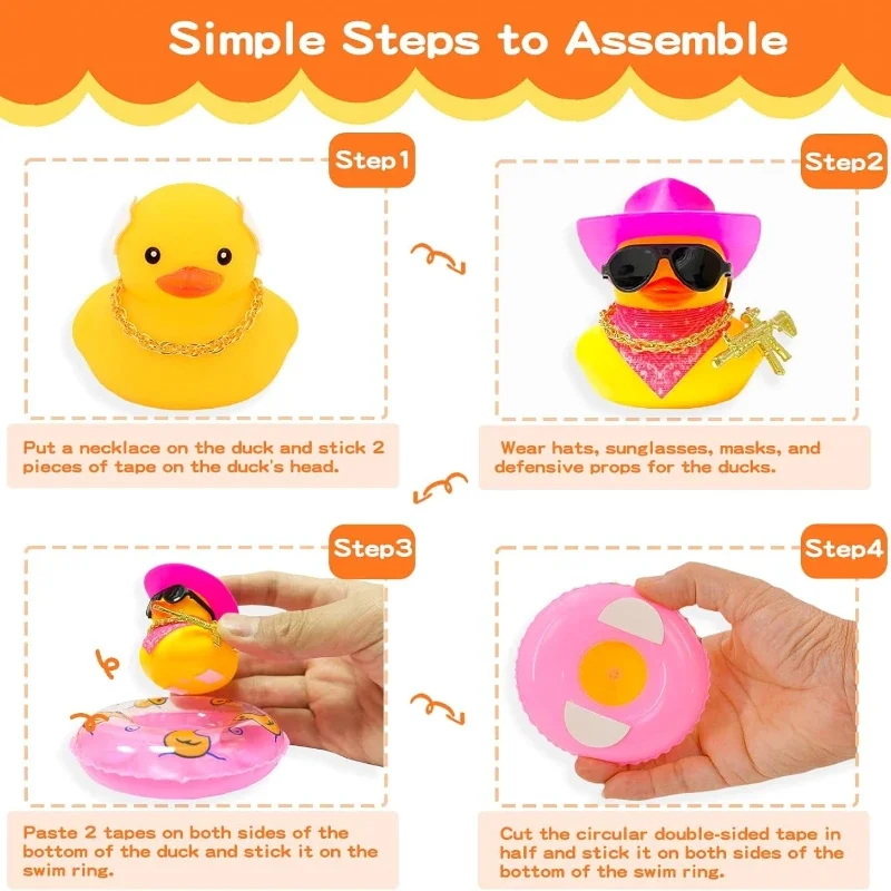 고무 오리 자동차 장식품 카우보이 모자 선글라스와 자동차 대시 보드에 대한 노란색 Ducky 자동차 사무실 침실 장식에 대한 수영 반지