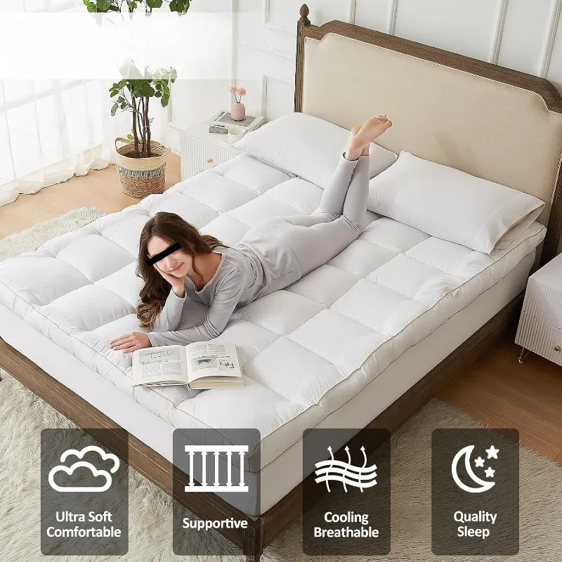 Mattress Topper Queen size, Cooling Mattress Pad Cover , Extra Thick 5D Snow Down Alternative Overfilled Plush Pillow Top