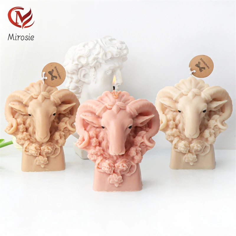 

Mirosie Silicone Garland Sheep Head Candle Mold Three-dimensional Ram Head Aromatherapy Plaster Decoration Fondant Cake Mold