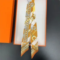 Luxury Silk Skinny Scarf 2024 Fashion Bag Handle Ribbon Ladies Horse Print Headband Small Hair Scarves Band Female 6